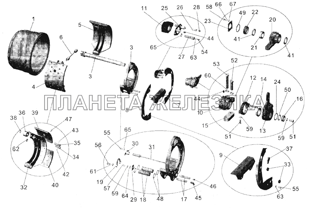 Тормозной механизм заднего моста МАЗ-103 (левый) МАЗ-104С